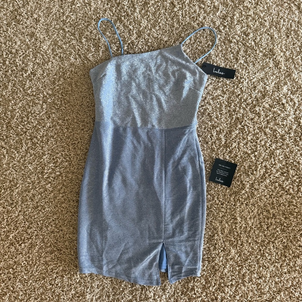 Lulu's Silver Spaghetti Strap Bodycon Mini Dress